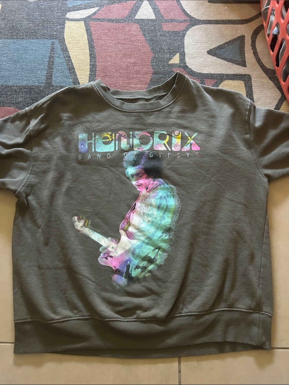 Authentic Hendrix Graphic Crewneck Sweatshirt in Gray with Multicolor Print